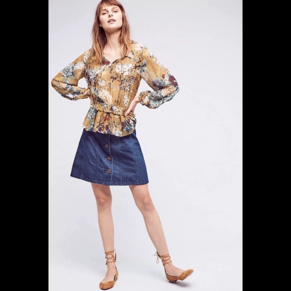 Anthropologie Hemant & Nandita Keystone Silk Blouse S